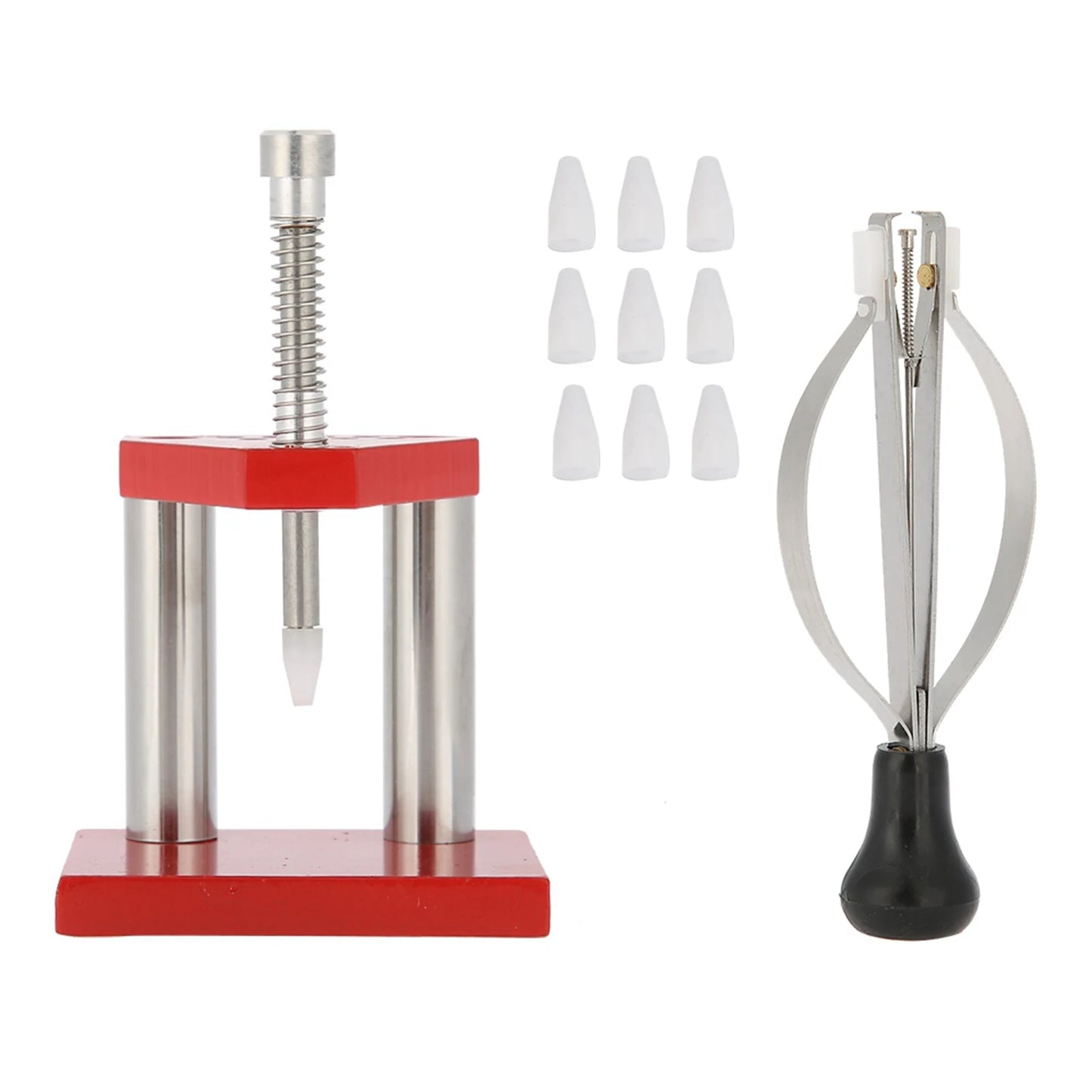 Red Watch Tool Hand Plunger Puller Remover Hand Set Fitter Solid Alloy Steel Watch Repair Tool kit With 10 Plastic Dies
