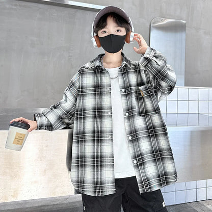 Baby Boys Shirts Fashion Classical Black White Color Plaid Blouse Gentlemen's Long Sleeve Shirt Teen Kids Tops Boys Clothes 5-14