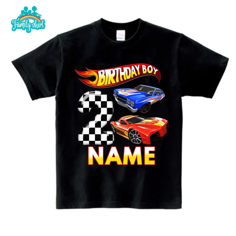 Boys Racing Birthday T Shirt 3 Year Old 2nd T Shirt Kids Shirts for Children Party 2022 Summer Custom Name Toddler Baby T Shirts