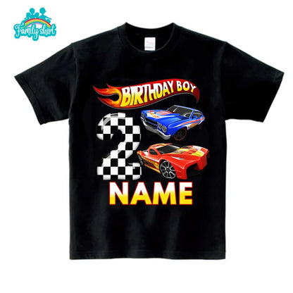 Boys Racing Birthday T Shirt 3 Year Old 2nd T Shirt Kids Shirts for Children Party 2022 Summer Custom Name Toddler Baby T Shirts