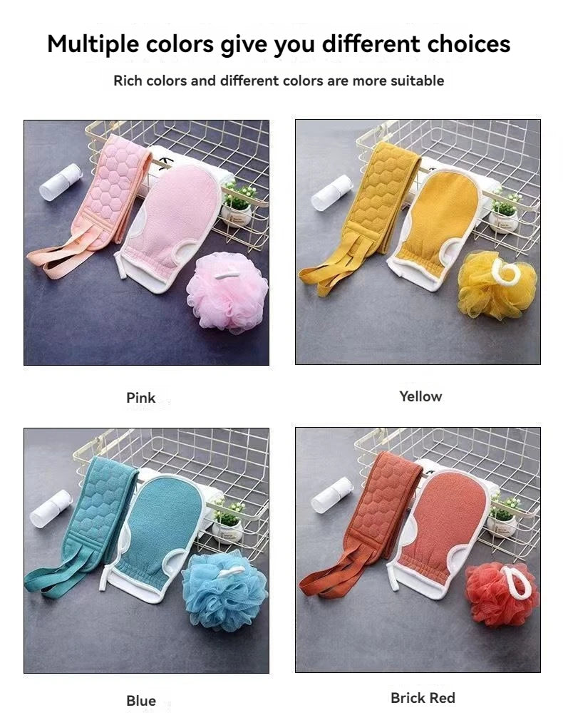 3 PCS Three-piece Bath Set, Rub Bath and Bath Artifact, Household Long Rub Back Towel, Bath Gloves, Bath Flower Set
