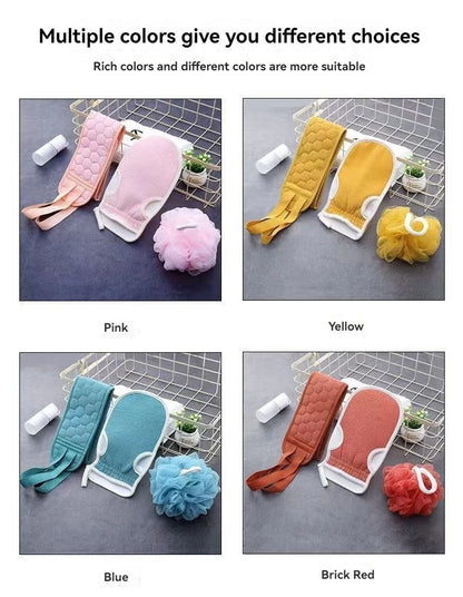 3 PCS Three-piece Bath Set, Rub Bath and Bath Artifact, Household Long Rub Back Towel, Bath Gloves, Bath Flower Set