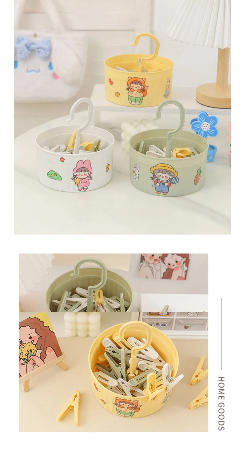 24PCS Laundry Clip Non-slip Windproof Metal Spring Clothes Peg Clothespin Windproof Laundry Clips Drying Racks with Basket