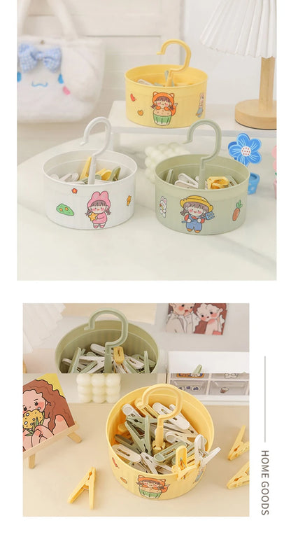 24PCS Laundry Clip Non-slip Windproof Metal Spring Clothes Peg Clothespin Windproof Laundry Clips Drying Racks with Basket