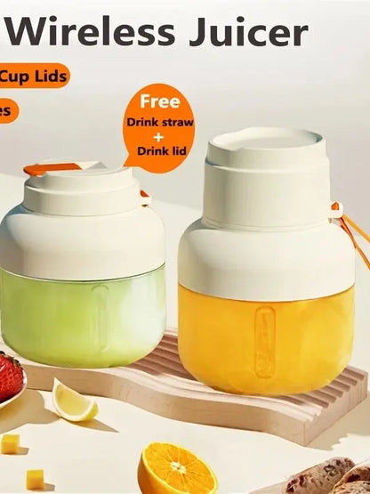 Portable electric juicer blender, wireless USB charging, straw cup, button control, blender portable.