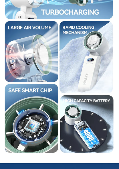 Handheld Fan, Portable Handheld Fan with Ice Function Turbo Powerful Rechargeable Fans  for Outdoor Indoor travel essentials
