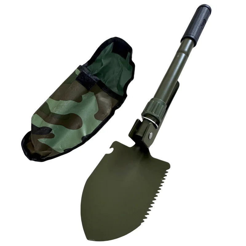 Foldable Portable Mounted Shovel Camping Tent Outdoor Shovel Self-defense Survival Tool Compass Storage Bag