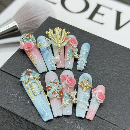 10Pcs High Quality Handmade Press on Nails Simple And Elegant  Royal A must For Trends Fashion Weapon Nail Stickers  Elegant