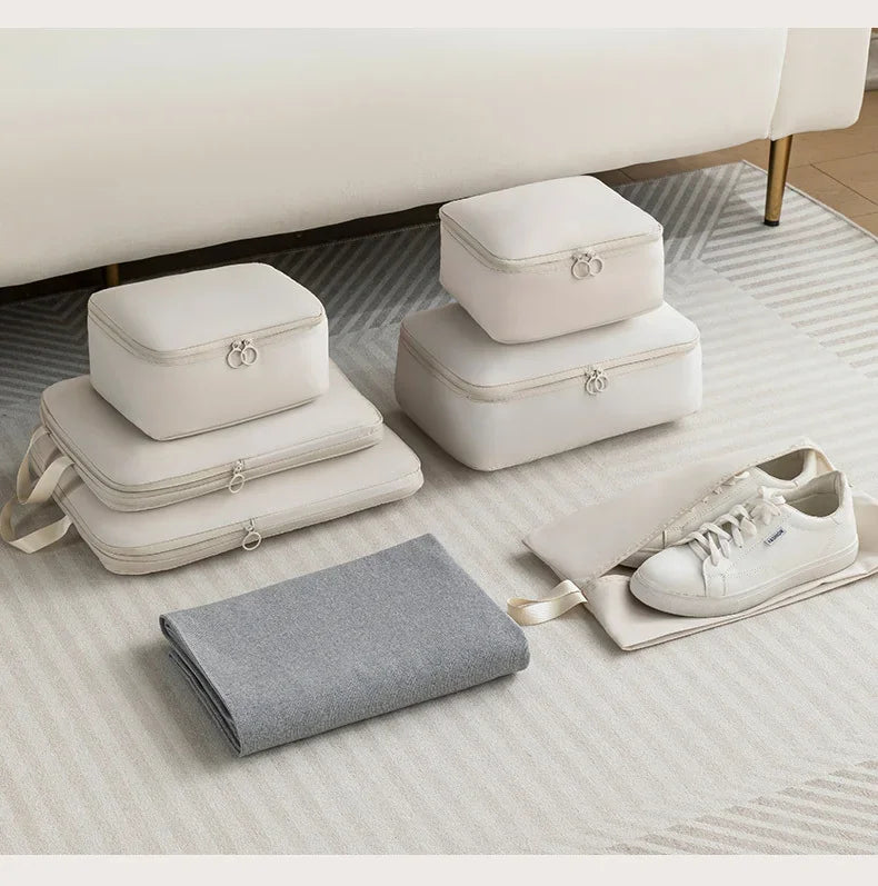 6-Piece Compressible Packing Cubes Set Waterproof - Portable Travel Organizer Bags for Luggage/Suitcase with Handbag Accessory