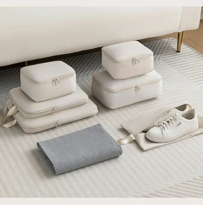 6-Piece Compressible Packing Cubes Set Waterproof - Portable Travel Organizer Bags for Luggage/Suitcase with Handbag Accessory