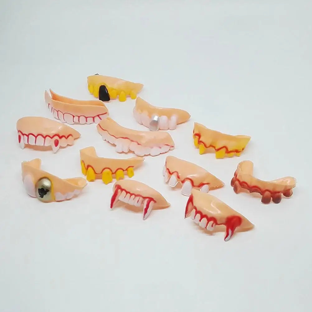 24pcs Halloween Fake Teeth Playthings Horrific Zombie Teeth Funny Party Denture Props Fake Teeth Halloween Ugly Teeth Toys Set