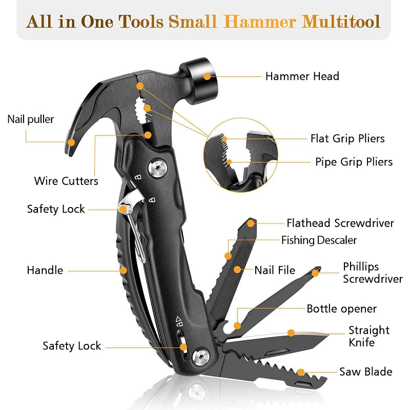 12 IN 1 Multitool Hammer Outdoor Survival Gear Tool for Camping Hunting Hiking Accessories Car Emergency Escape Tool