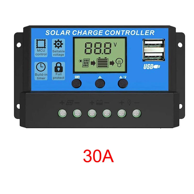 10/20/30/40/50/60/100A Solar Charge and Discharge Controller LCD Display Dual USB Auto Solar Cell Panel Charger Regulator