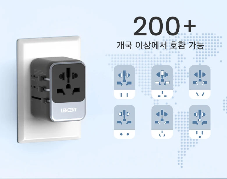 LENCENT Universal Travel Adapter with 3 USB Ports 1Type-C PD Charging All-in-one Travel Adapter EU/UK/USA/AUS Plug for Travel