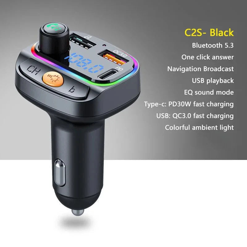 Xiaomi FM Transmitter Bluetooth 5.3 Hands Free Car AUX Radio Modulator MP3 Player with Fast Charging Adapter Auto Accessories