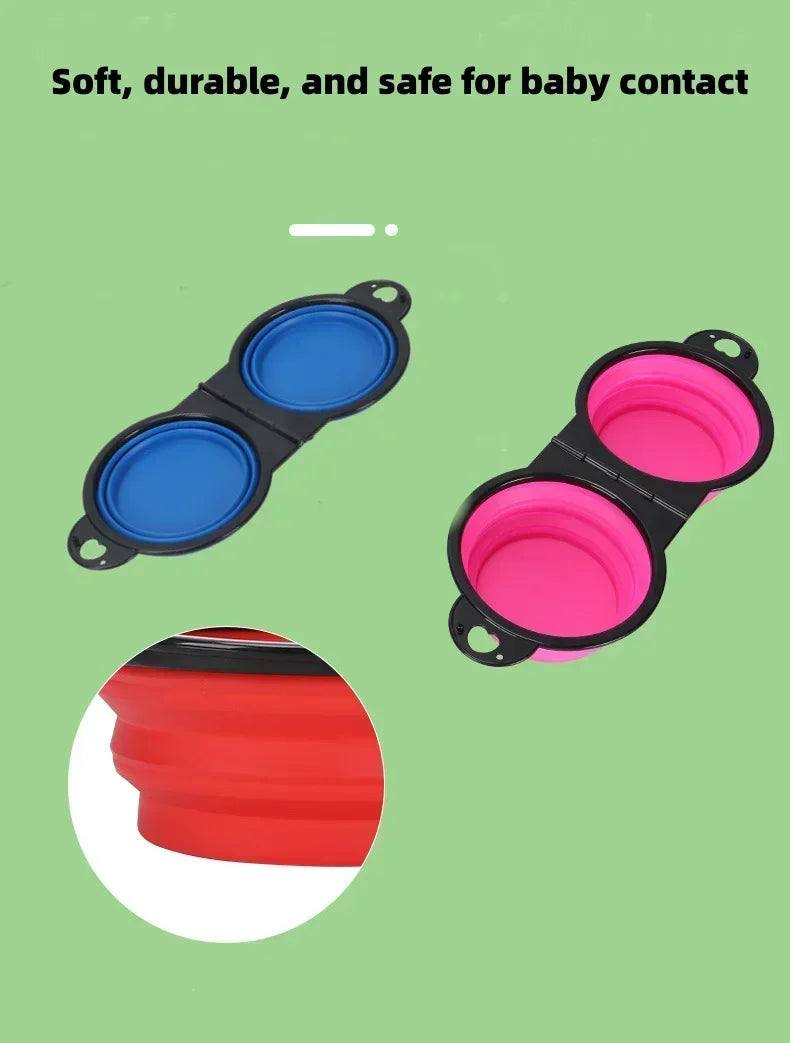 Folding Portable Silicone Dog Feeder Bowl 2 In 1 Pet Dispenser Outdoor Travel Dog Cat with Carabiner Bottle Food Water Container