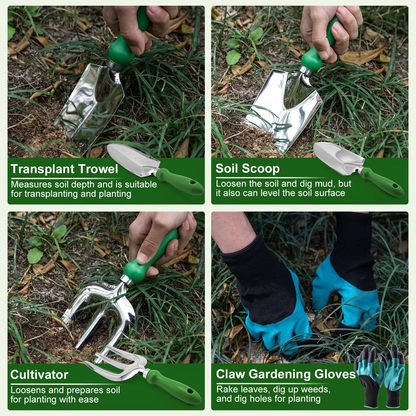 Gardening Tools Set Including Garden Shear Claw Gardening Gloves Cultivator Transplant Trowel Soil Scoop Outdoor Planting Tools