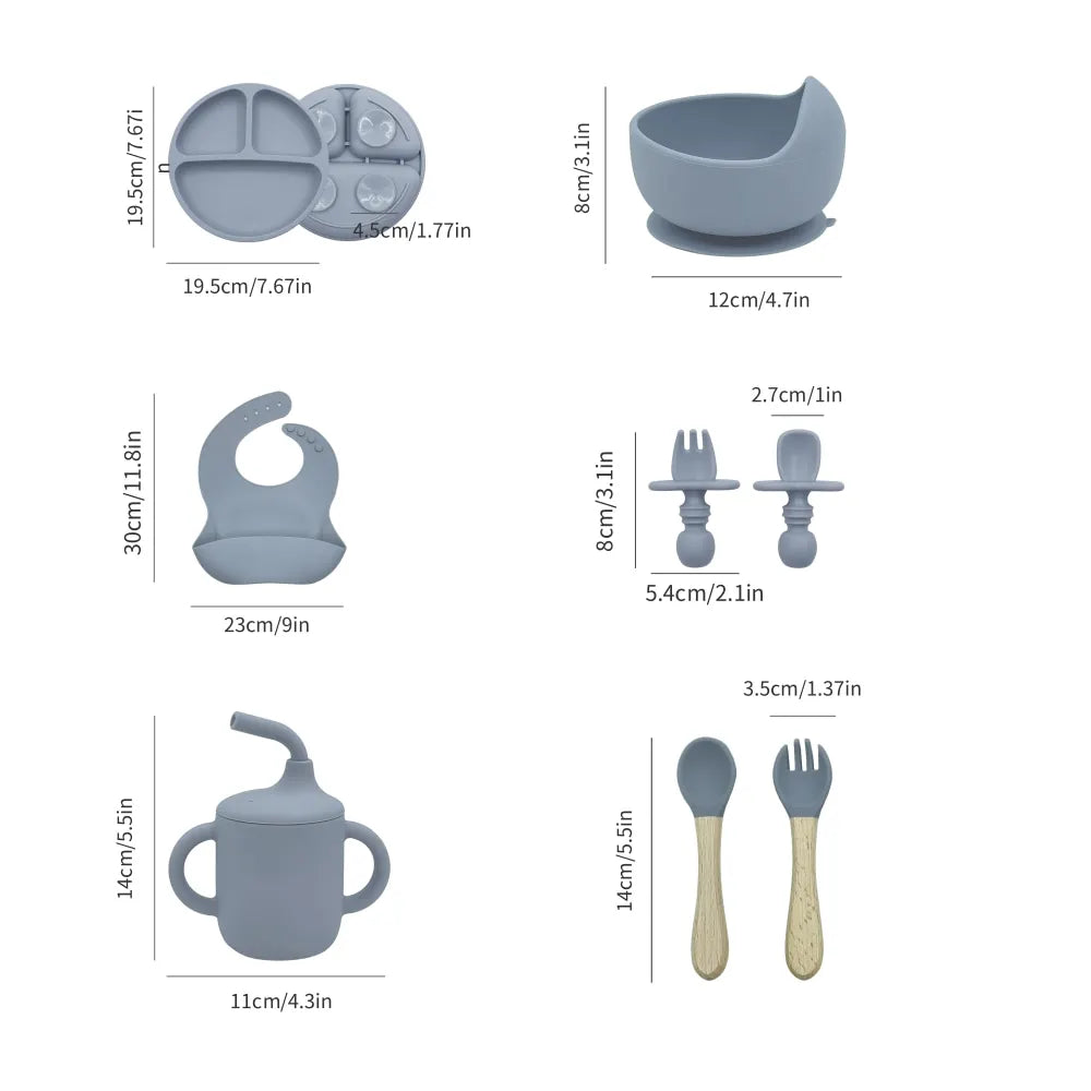 5pcs silicone baby feeding set BPA Free Sucker Bowl Dinning Dishes Plate Straw Cup Spoon Forks baby gift set