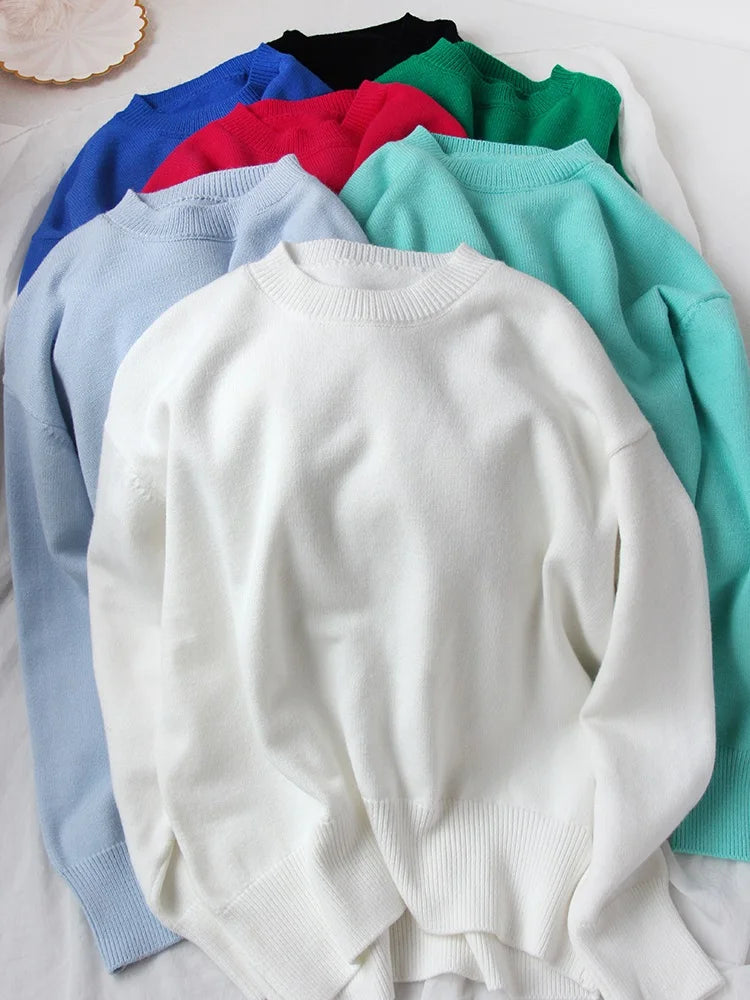 Light Blue Oversized Sweaters For Women 2024 Trend White Loose Sweater Casual Autumn Winter Warm Thick Knit Sweater Women Jumper