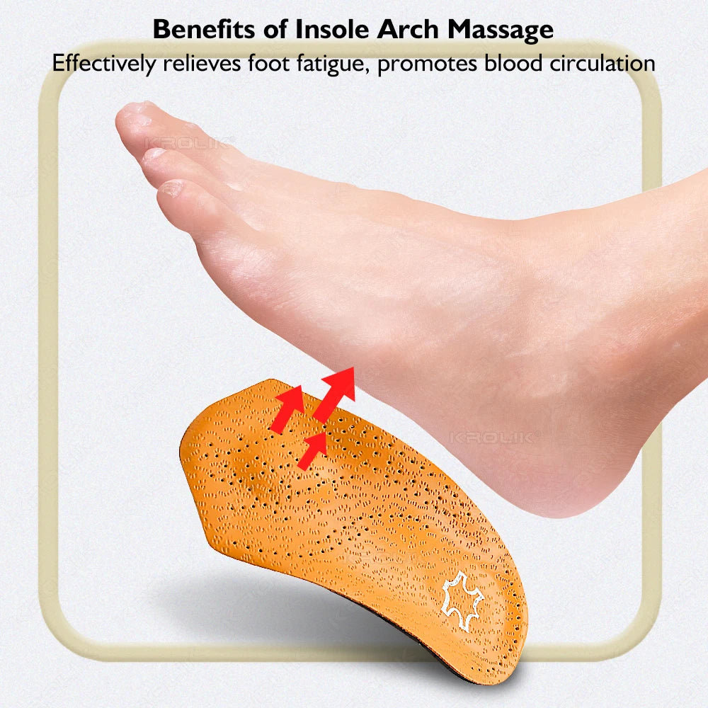 VTHRA 3/4 Length Orthotic Insoles Leather Insole Flat Foot Arch Support 2.5cm Half Shoe Pads Orthopedic Insoles Foot Care Unisex