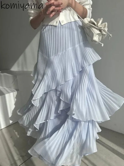 Irregular Ruffles Ropa Pleated Cake Womens Skirt High Waist Faldas Mujer Japan Style Eleganr Skirts Spring Summer 2025 Saia