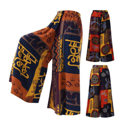 Women's Wide Leg Boho Yoga Harem Pants Gypsy Thailand Bohemian Palazzo Pants Smocked Waist Trousers Shirt