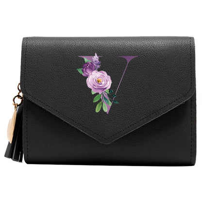 Wallet Women Rfid Blocking Small Compact Luxury Leather Pocket Wallet Ladies Mini Purse with ID Window Purple Letter Pattern