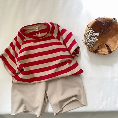Fashion striped T-shirts for kids baby cotton short sleeve Tees boys and girls casual Tops clothes
