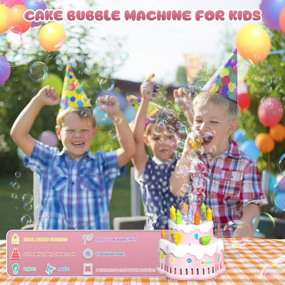 Birthday Cake Bubble Machine for Kids Automatic Bubble Blower 10000+ Bubbles Per Minute/Lights/Music Summer Bubble Maker Toys