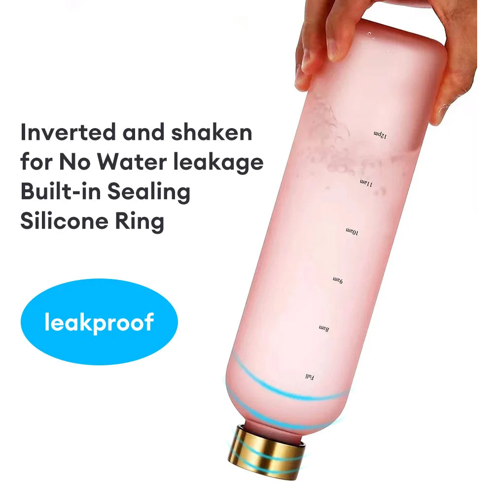 1L Water Bottle With Time Marker Reusable Leakproof Sports Water Bottle for Fitness Sports Outdoors Travel Frosted Drink Bottles
