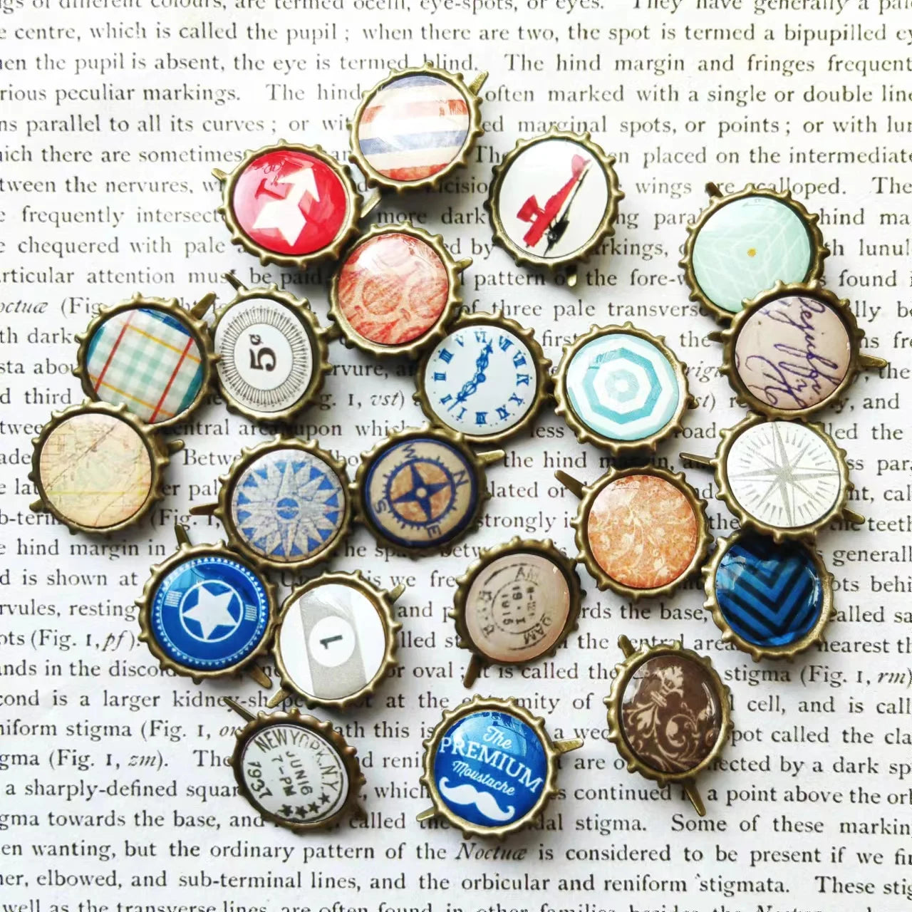 [MET004] 22-26pics Mixed Printing Metal Retro Brads for Scrapbooking Embellishment Decorative Beads Clothes Handmade Crafts