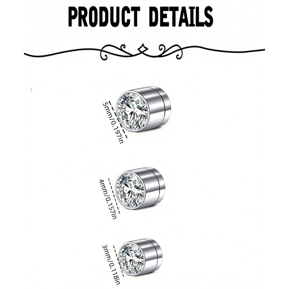 1Pair Stainless Steel Fake Ear Ring Studs CZ Dia 3-5mm Faux Non Pierced Ear Ring Ear Cuff For Women Men No Piercing Body Jewelry