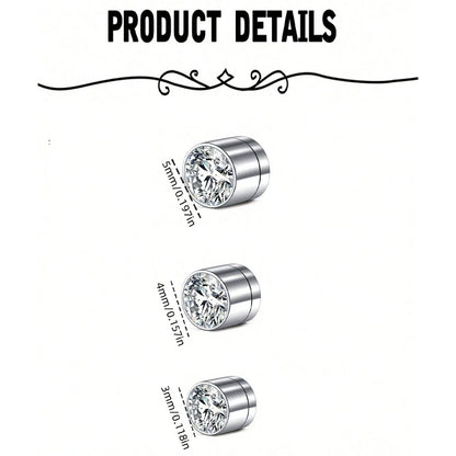 1Pair Stainless Steel Fake Ear Ring Studs CZ Dia 3-5mm Faux Non Pierced Ear Ring Ear Cuff For Women Men No Piercing Body Jewelry