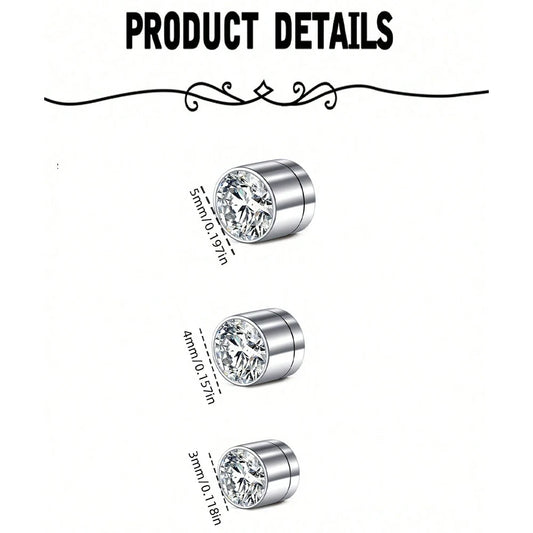 1Pair Stainless Steel Fake Ear Ring Studs CZ Dia 3-5mm Faux Non Pierced Ear Ring Ear Cuff For Women Men No Piercing Body Jewelry