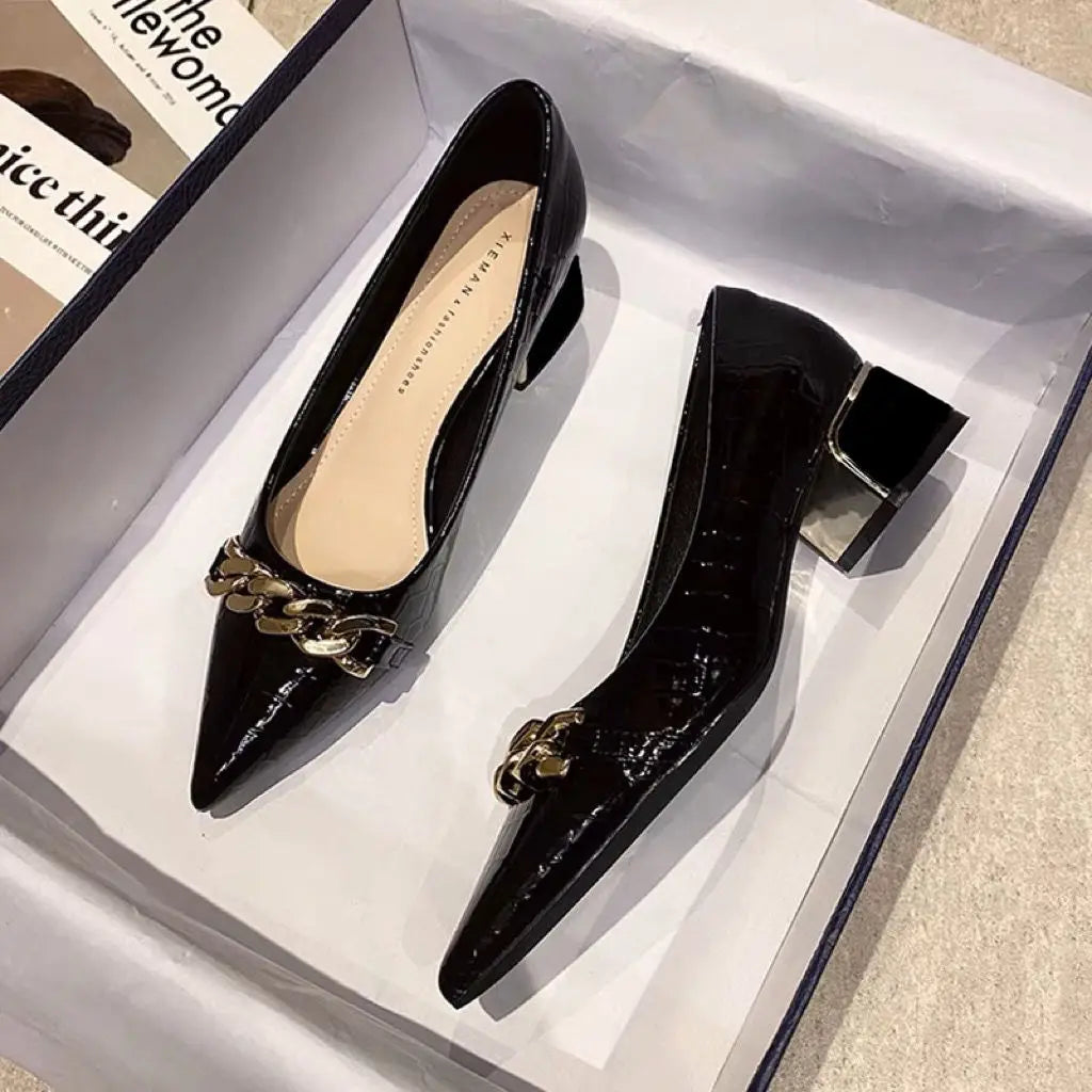 Office Shoes For Women 2024 Ladies Summer Footwear With Medium Heels Pointed Toe Luxury Leather Casual Comfortable And Elegant A