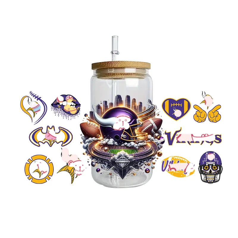 Sports Team Cup Wraps DIY Waterproof Easy To Use Custom Decals UV DTF Transfer Sticker For 16oz Libbey Glasses