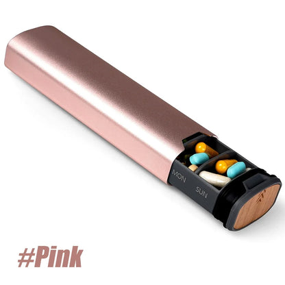 1Pcs 7 Day Weekly Pill Organizer,Premium Stylish Aluminum and Wood Large Capacity Pill Box for Supplements,Vitamins and Medicine