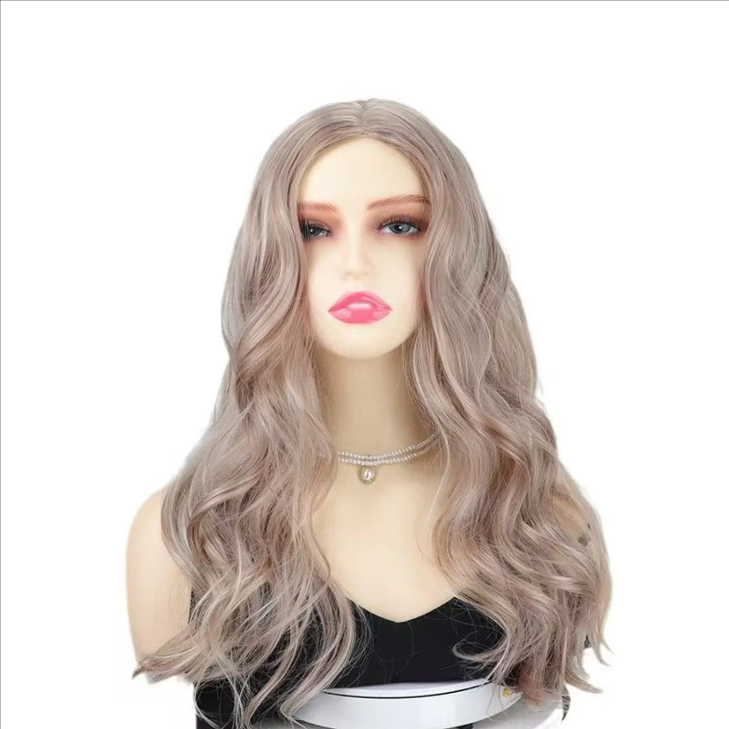 26-inch (about 70 cm) long synthetic hair, dark brown, rose gold, light brown, middle-part curly hair, daily wear, party,