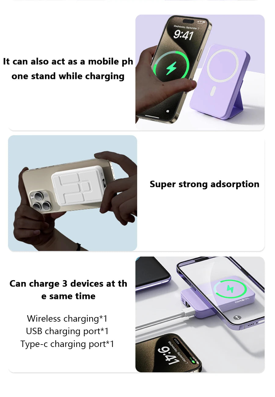 Powerbank 10000mAh Wireless PD15W / PD22.5W Bracket design Power bank Fast charge For Magsafe power bank For Power bank iphone