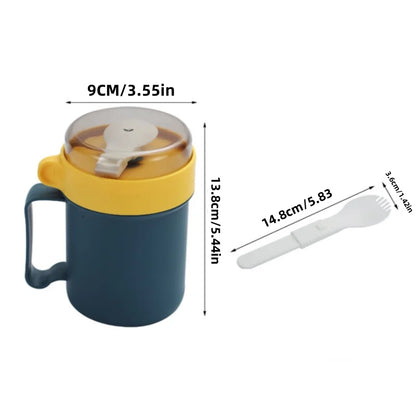 500ML Portable Breakfast Cup Oatmeal Cup Cereal Nut Yogurt Mug Snack Cup Soup Mug Microwave with Lid Spoon for Kitchen Tools