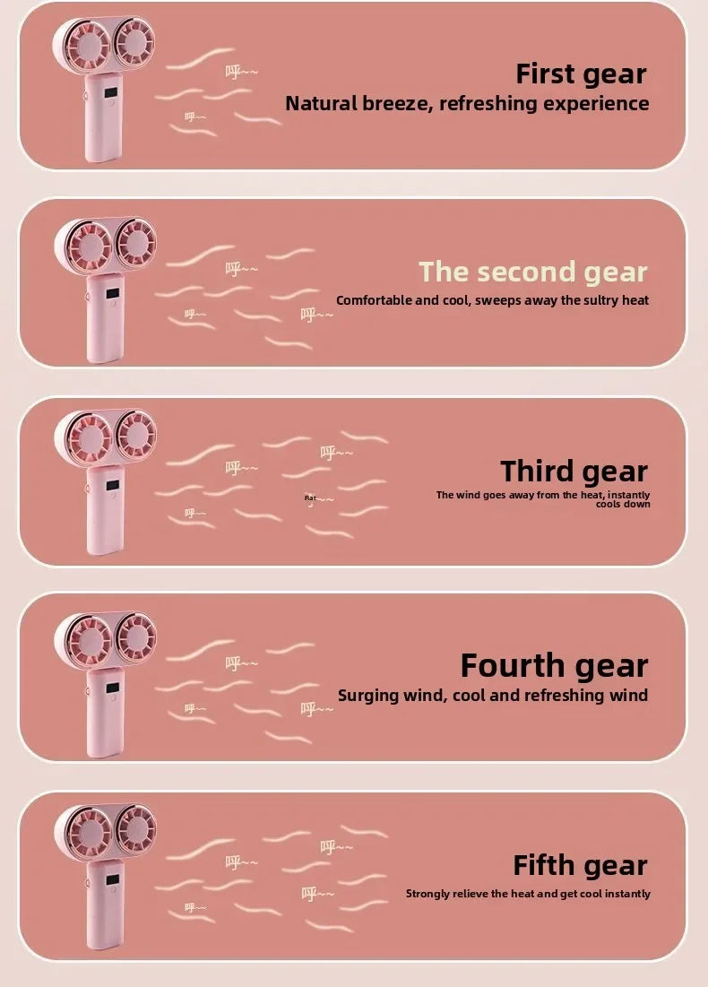 New Handheld USB Small Fan Double-headed Handheld Fan with Long Battery Life Mini Rechargeable Portable Electric Fan.