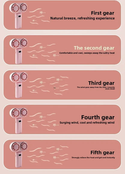 New Handheld USB Small Fan Double-headed Handheld Fan with Long Battery Life Mini Rechargeable Portable Electric Fan.