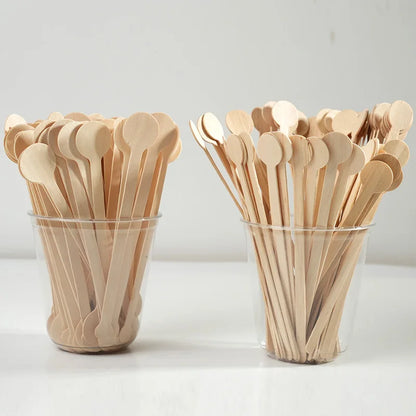 100pcs Round Disposable Wooden Coffee Stirrers Coffee Stirrer Sticks Stir Beverage Sticks Stir for Bar Cafe  or Home Use