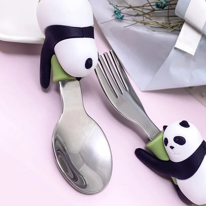 Lofca Baby Silicone Spoons Panda Silicone Fork Sloth Feeding Food Learn To Eat Children's Tableware BPA Free Food Feeding