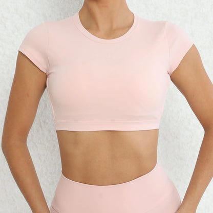 New Sports Shirts Breathable Workout Sportswear Fitness Backless Yoga Clothing Chest Pads Sport Crop Tops Gym Top Women