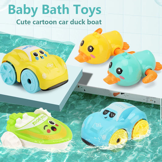 Baby Bath Toys Children Bathing Cute Swimming duck Water Playing Toys Clockwork Car Cartoon Vehicle Baby Bath Toy for Kids Gift