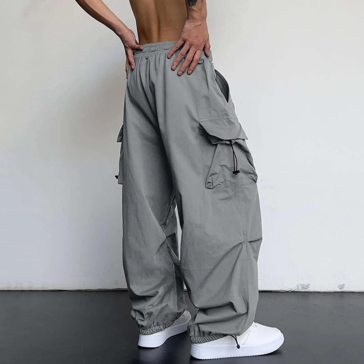 Cargo Pants For Men Baggy Long Pants,Men'S Parachute Cargo Pants Lightweight Pants Drawstring Loose Fit Hiking Casual Pants