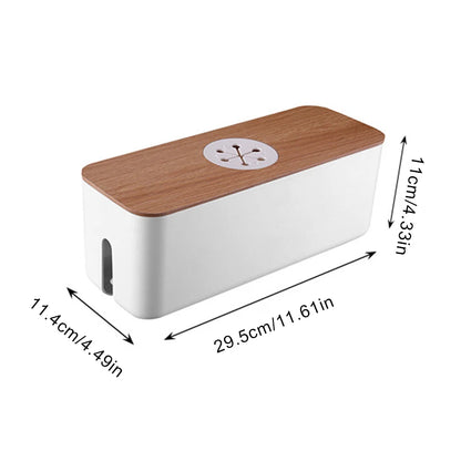 Socket Cable Organizer Box Wooden Style Cord Storage Case Dustproof Charging Data Cable Management Device for TV Wires/Computer