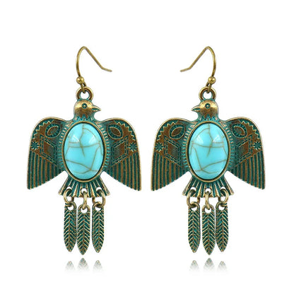 Ethnic Women's Pigeon Bohemian Earrings Vintage Bronze Gypsy Turquoises Jhumka Earrings Oorbellen