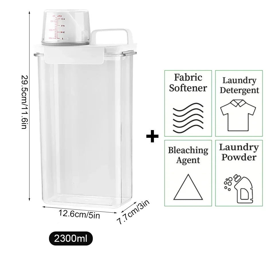 2300ML Laundry Detergent Dispenser with Lids Clear Airtight Detergent Powder Storage Box Container Refillable Bleach Storage Jar